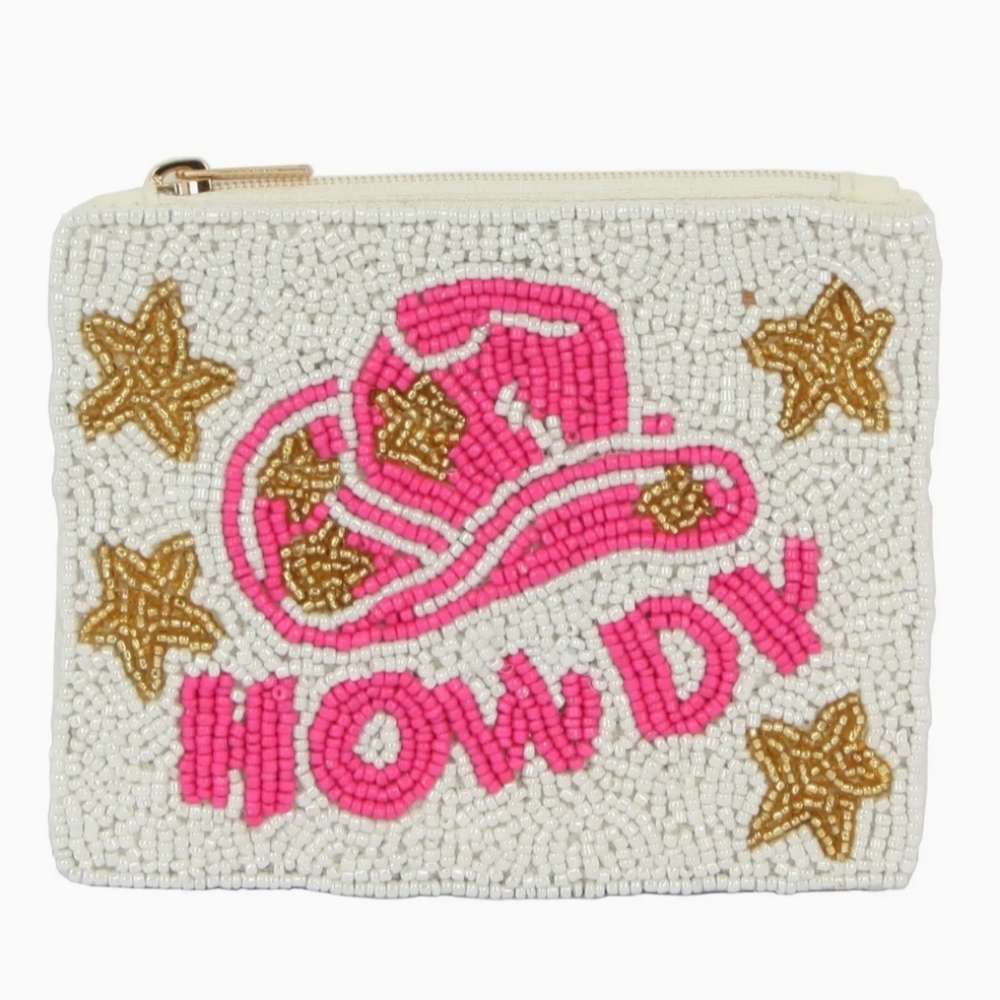 #95951 Trendy Fabulous HOWDY Beaded Coin or Lipstick Purse Pouch Bag